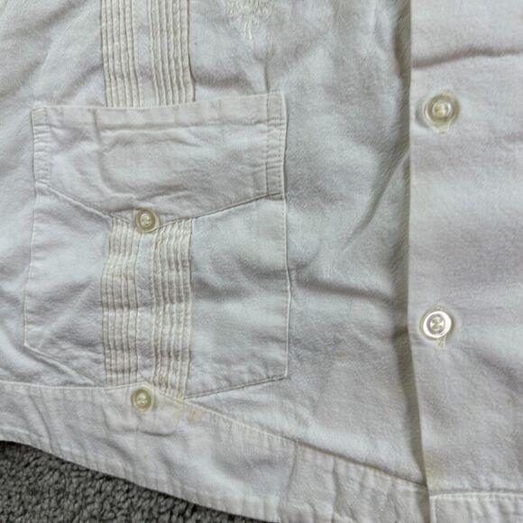 VINTAGE Guayabera Mens Extra Large Ivory Cream Embroidered Cuban Button Up * - Picture 7 of 14